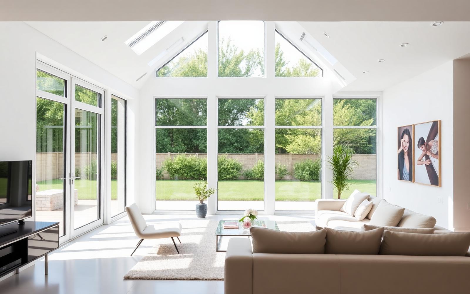 Modern living room with large uPVC casement windows